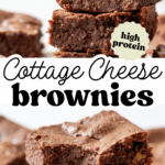 Pinterest image with overlay text, "cottage cheese brownies".