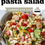 Pinterest image with overlay text, "Italian pasta salad".