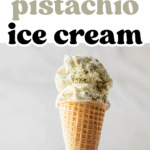 Pinterest image with overlay text, "No Churn Pistachio Ice Cream".