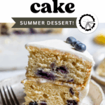 Pinterest image with overlay text, "blueberry lemon cake."