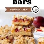 Pinterest image with overlay text, "plum crumb bars."