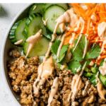 bowl with ground pork and vegetables