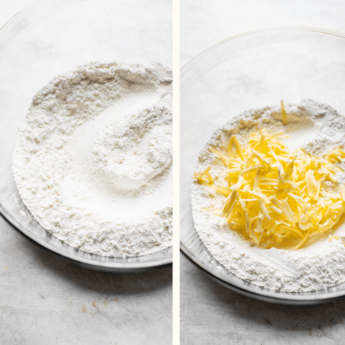 flour in a bowl with cold butter